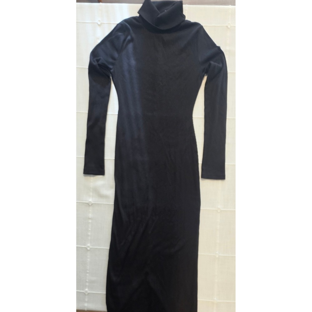 ASOS DESIGN Black Ribbed Turtleneck Long Sleeve Maxi Dress US 12